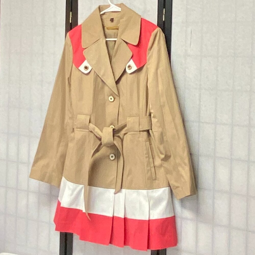 Vintage Iman Platinum Pleated Trench Coat Beige Pink White Classic L Rain Jacket - Picture 4 of 13